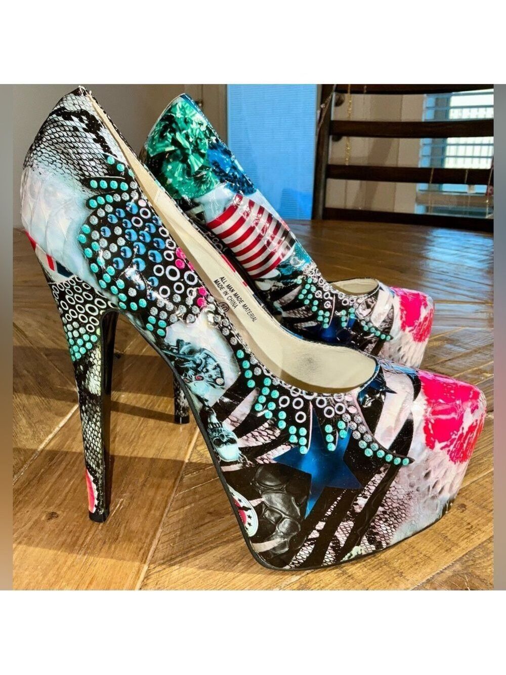Rosette Platform high heels size 10 - colorful, fun, wild, party, artsy AMAZING